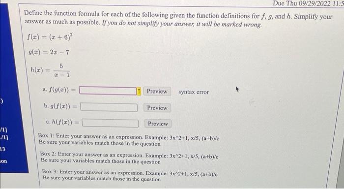 Solved Define the function formula for each of the following | Chegg.com