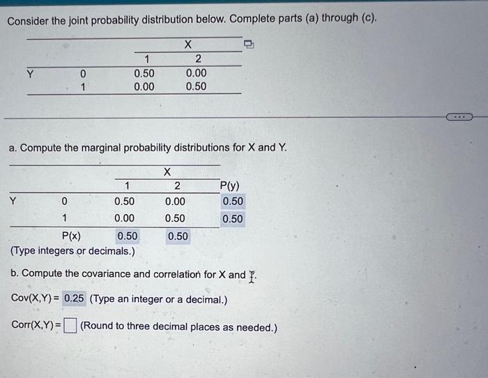 Solved Consider the joint probability distribution below. | Chegg.com