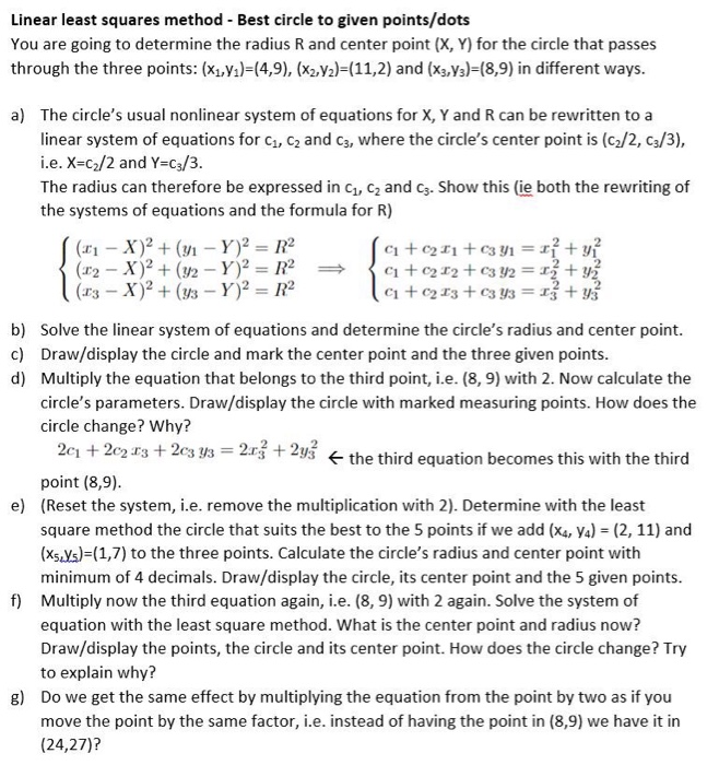 Linear least squares method - Best circle to given | Chegg.com