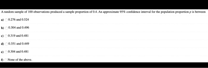 Solved A Random Sample Of 100 Observations Produced A Sample | Chegg.com