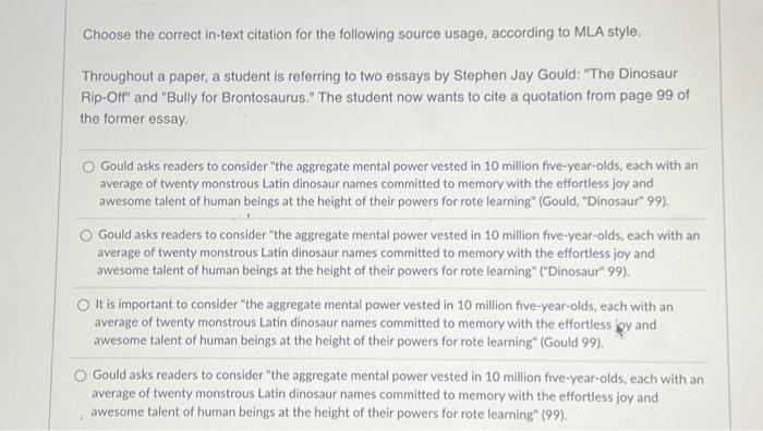 Choose the correct in-text citation for the following | Chegg.com