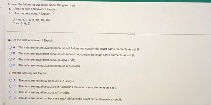 Solved Answer the following questions about the given sets. | Chegg.com