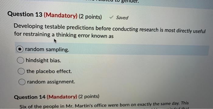 Solved Developing testable predictions before conducting | Chegg.com