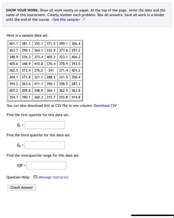 Solved SHOW YOUR WORK: Show all work neatly on paper. At the | Chegg.com