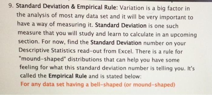 Solved 9. Standard Deviation & Empirical Rule: Variation is | Chegg.com