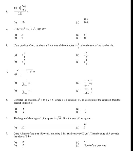 Solved 36 80-6 9 0.25 188 104 (b) 224 (d) 2 If 27