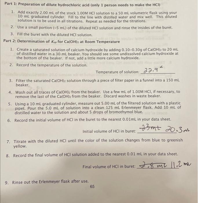 Solved Part 1 Preparation of dilute hydrochloric acid (only