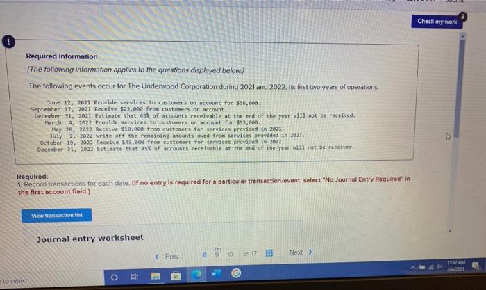 Solved Check my work Required information [The following | Chegg.com