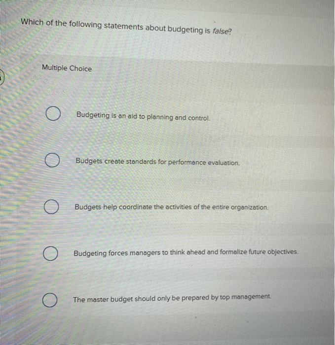 Solved Which of the following statements about budgeting is