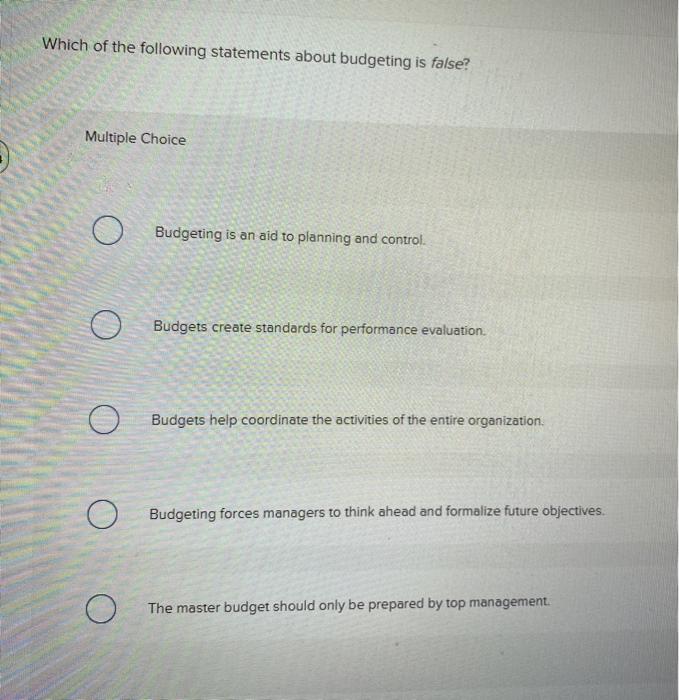 Solved Which Of The Following Statements About Budgeting Is | Chegg.com