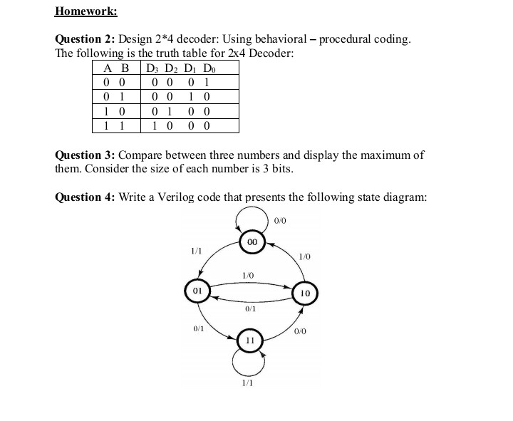 Solved Homework: Question 2: Design 2*4 decoder: Using | Chegg.com