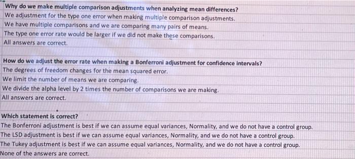 Solved Why do we make multiple comparison adjustments when | Chegg.com