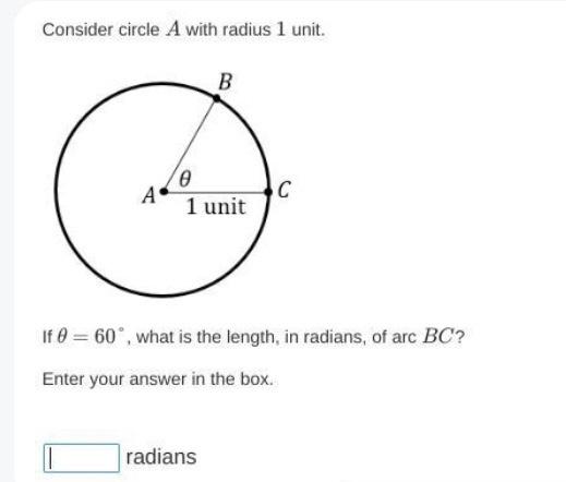 Solved Consider circle A with radius 1 unit. If θ=60∘, what | Chegg.com