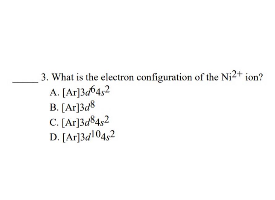 Solved What is the electron configuration of the Ni2+ | Chegg.com