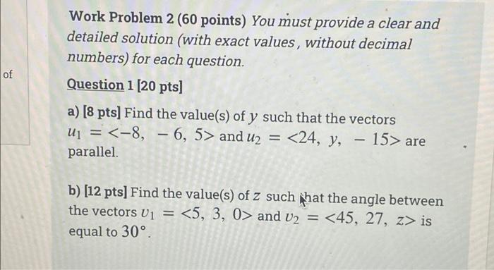 Solved of Work Problem 2 (60 points) You must provide a | Chegg.com