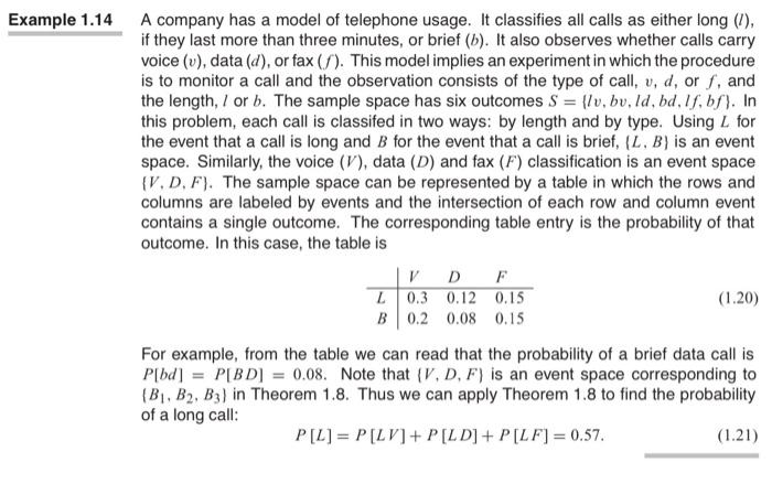 Example 1.14 A company has a model of telephone | Chegg.com
