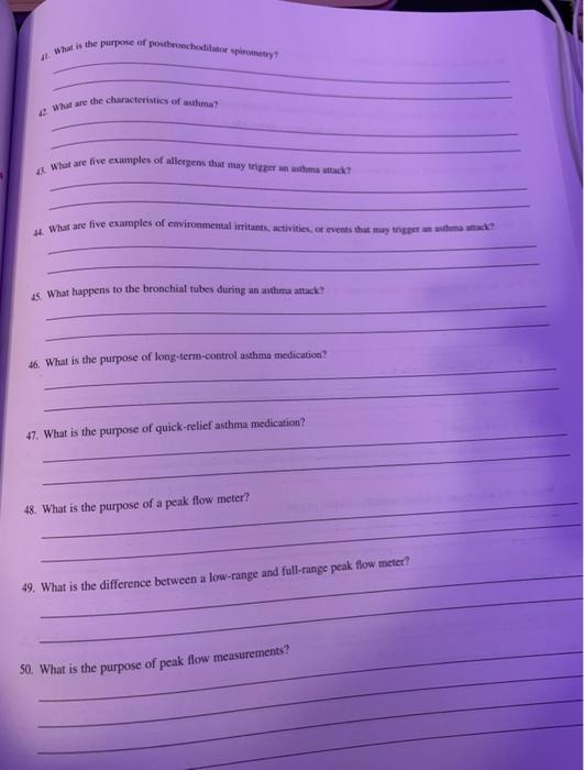 ul. What is the purpone of postbochodilo petry What are the characteristics of asthmat What are five examples of allergens th