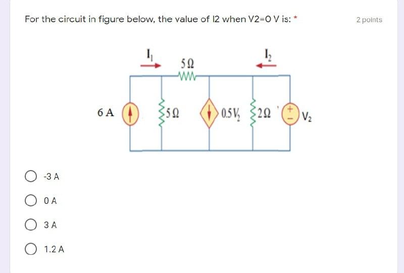 Solved For the circuit in figure below, the value of 12 when | Chegg.com
