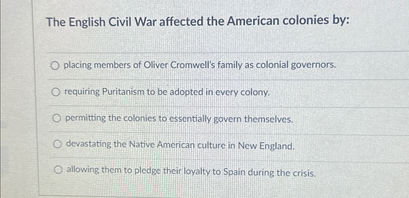 Solved The English Civil War affected the American colonies | Chegg.com