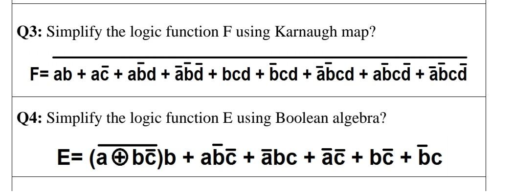 Solved Q3: Simplify the logic function F using Karnaugh map? | Chegg.com