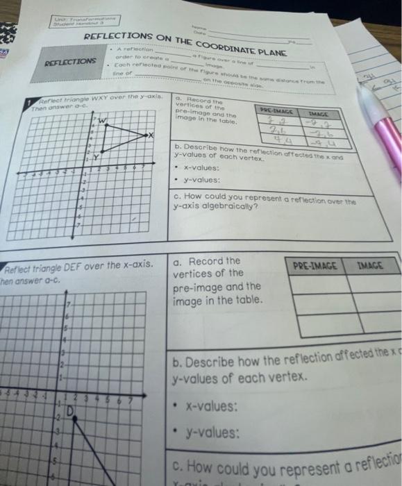 Reflections On The Coordinate Plane Student Handout 3