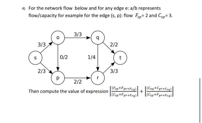 Solved 4) For the network flow below and for any edge e: a/b | Chegg.com