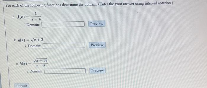 Solved For each of the following functions determine the | Chegg.com