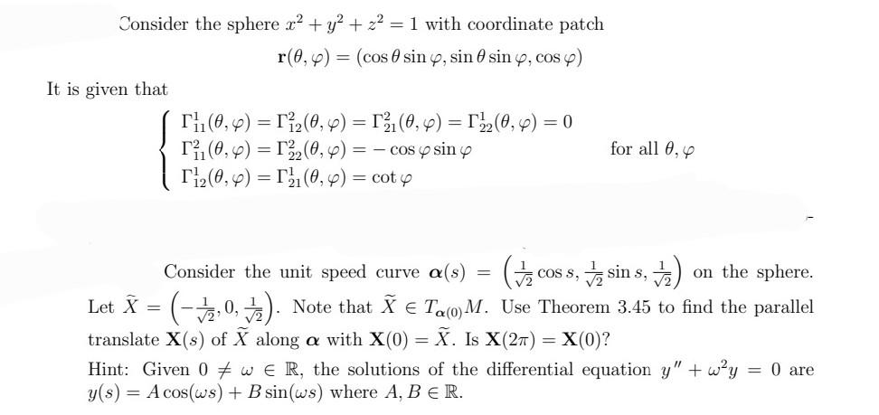 Solved = Consider the sphere x² + y² + z2 = 1 with | Chegg.com