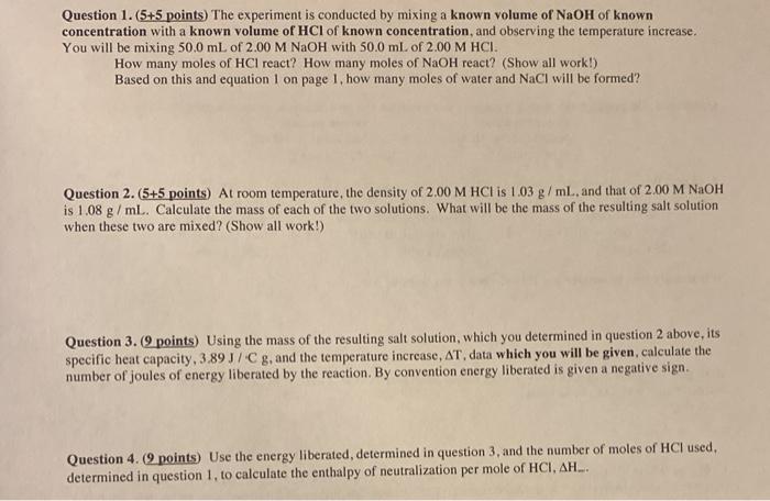 Solved Question 1. (5+5 points) The experiment is conducted | Chegg.com