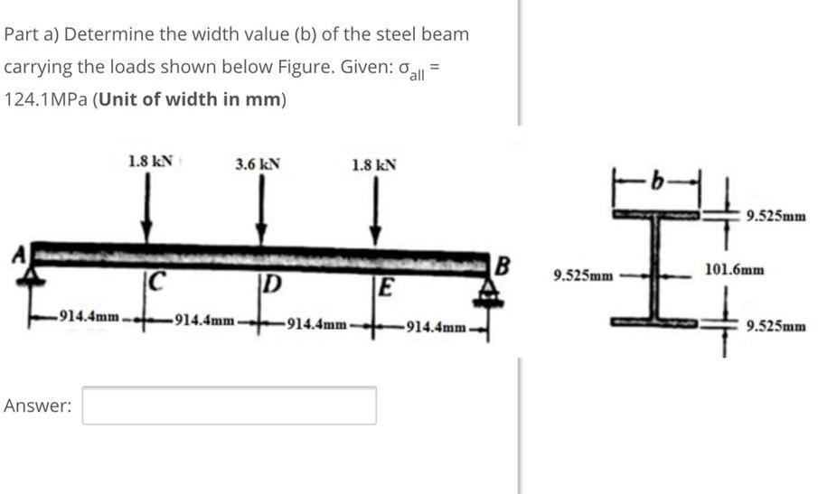 Solved Part a) Determine the width value (b) of the steel | Chegg.com