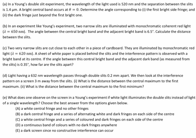 Solved (a) In a Young's double slit experiment, the | Chegg.com