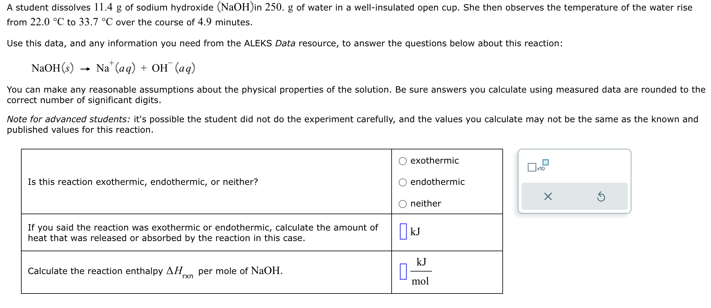 Solved A student dissolves 11.4g ﻿of sodium hydroxide (NaOH) | Chegg.com