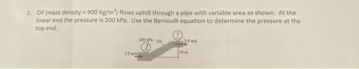 Solved 1. Oil (mass density =900Kg/m3 ) flows uphill through | Chegg.com