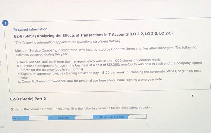 Solved ! Required information E2-8 (Static) Analyzing the | Chegg.com