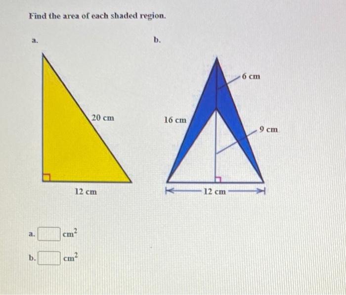 Find the area of each shaded region.
b.