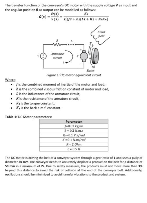 The transfer function of the conveyor's DC motor with | Chegg.com