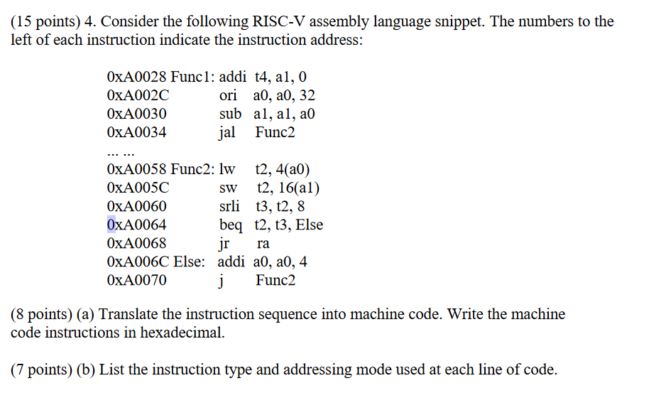 Solved (15 ﻿points) 4. ﻿Consider The Following RISC-V | Chegg.com