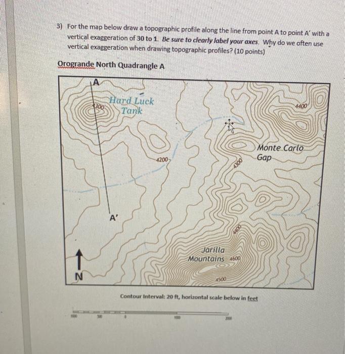 Solved 3) For the map below draw a topographic profile along | Chegg.com