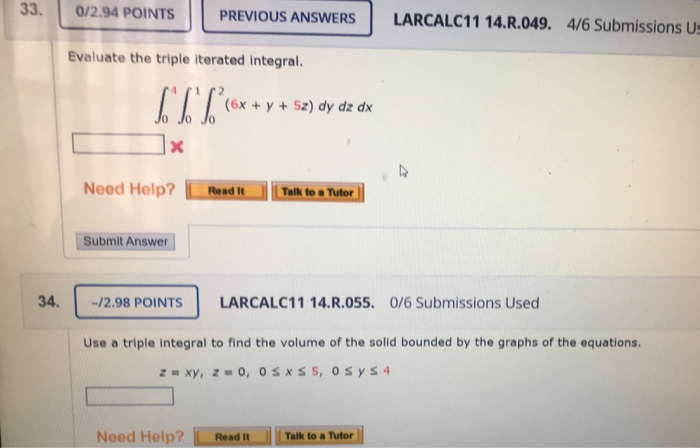 Solved 33 0/2.94 POINTS PREVIOUS ANSWERS LARCALC11 14.R.049. | Chegg.com