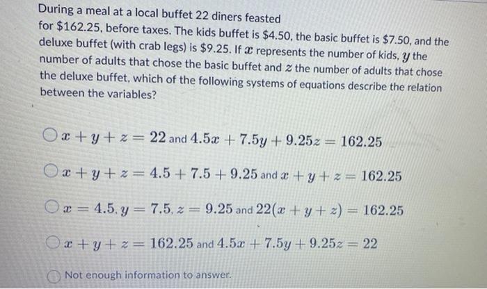 Solved During a meal at a local buffet 22 diners feasted for | Chegg.com