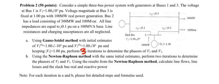 Solved Problem 2 (50 points): Consider a simple three-bus | Chegg.com