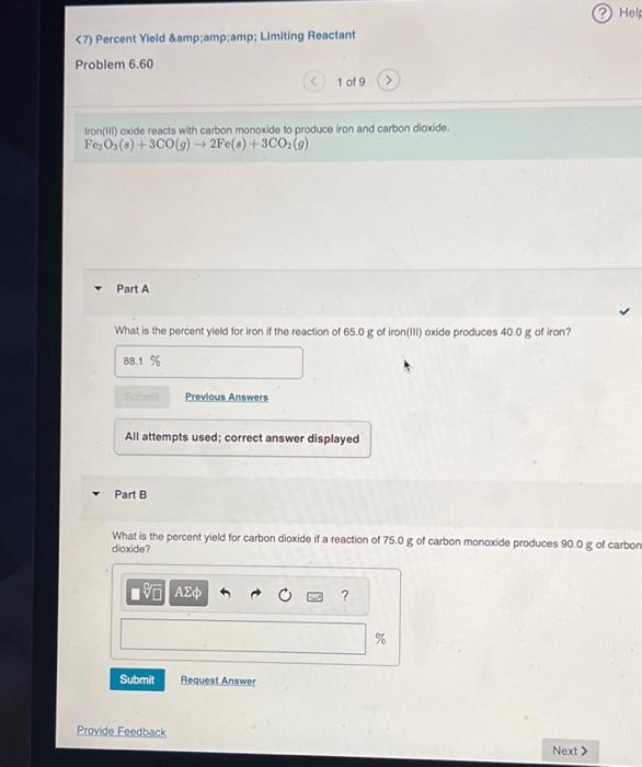 Solved Fe2O3(s)+3CO(g)→2Fe(s)+3CO2(g) Part A What is the | Chegg.com