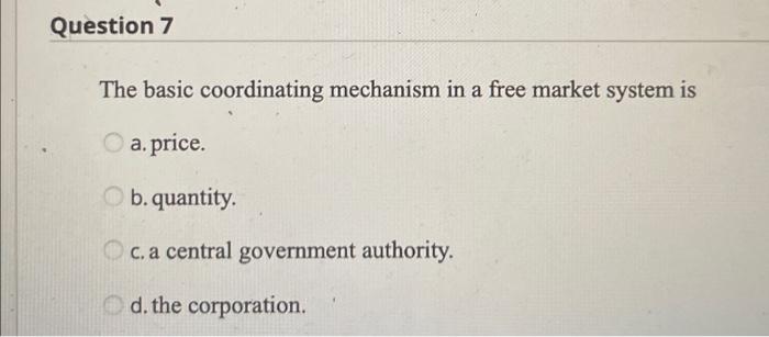Solved The basic coordinating mechanism in a free market | Chegg.com