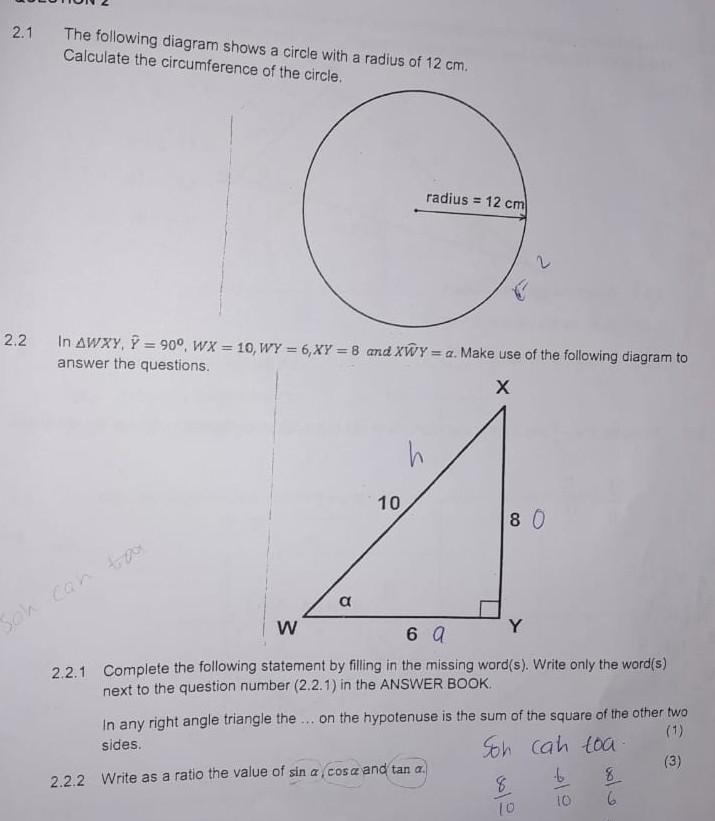 Solved 2.1 The following diagram shows a circle with a | Chegg.com