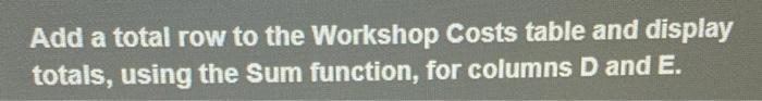 Solved Add a total row to the Workshop Costs table and Chegg