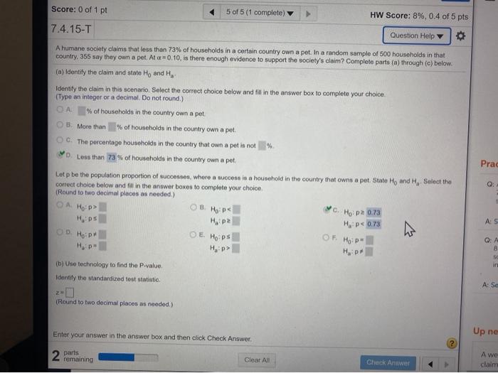 Solved Score: 0 of 1 pt 5 of 5 (1 complete) HW Score: 8%, | Chegg.com