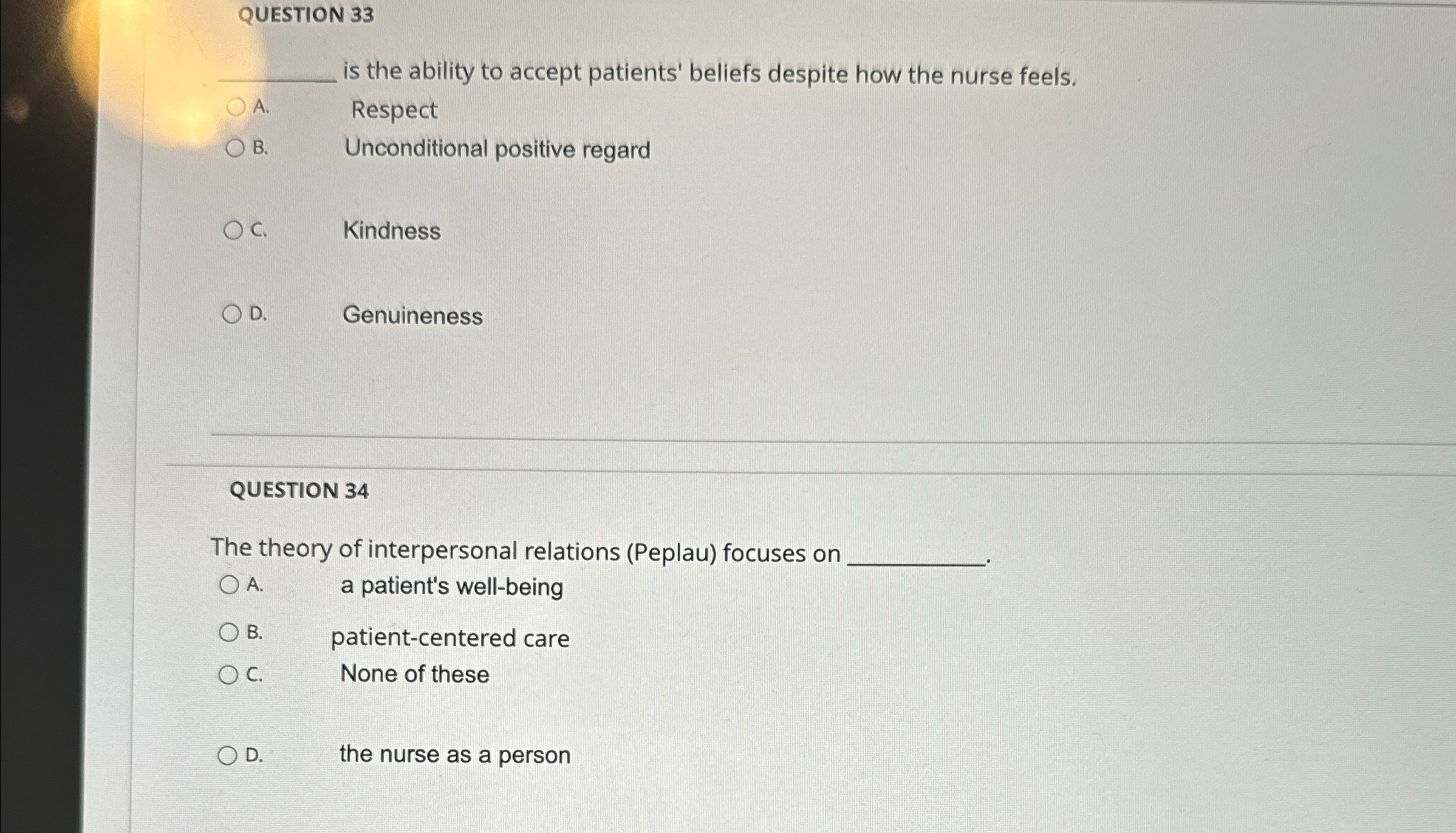 Solved QUESTION 33 q, ﻿is the ability to accept patients' | Chegg.com