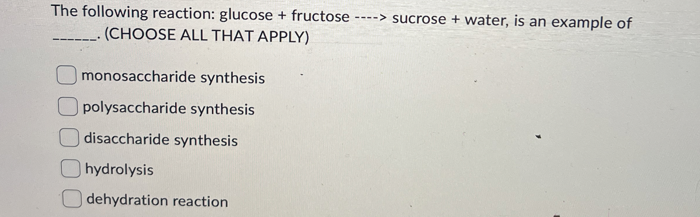 Solved The following reaction glucose + ﻿fructose >