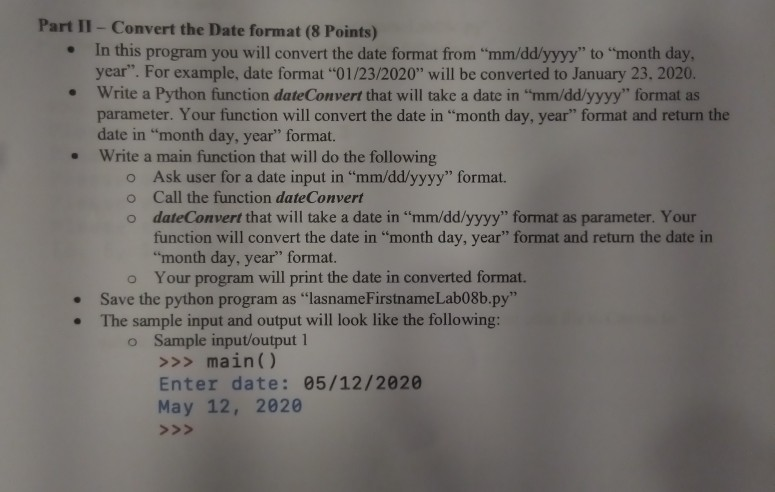 Solved Part II Convert The Date Format 8 Points In Chegg