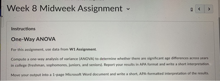 Week 8 Midweek Assignment Instructions One-Way ANOVA | Chegg.com